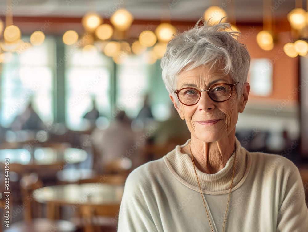 Older elegant woman in a cafe. AI generation Older elegant woman in a cafe. AI generation