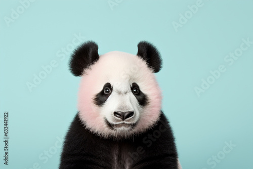 Portrait of Giant panda bear on pastel background