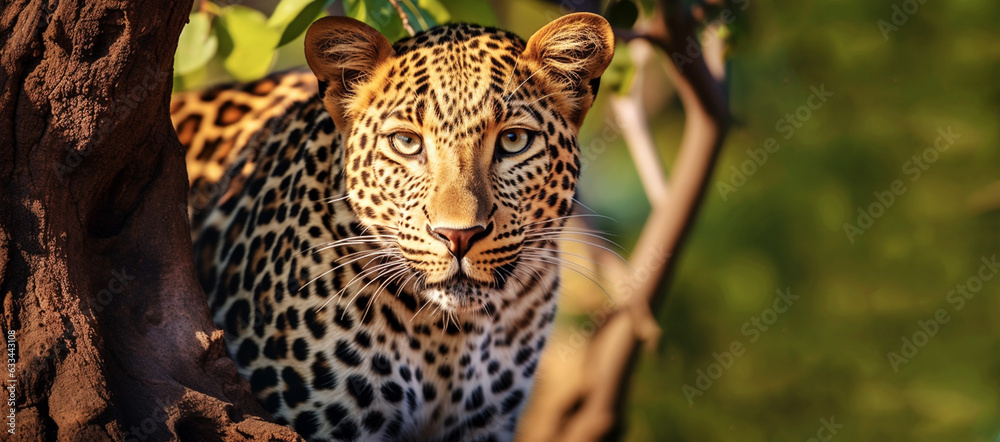  Close-up portrait of Cheetah Acinonyx jubatus at its natural habitat. Nature reserve monitored by AI-powered cameras for wildlife conservation.Banner. Generative Ai