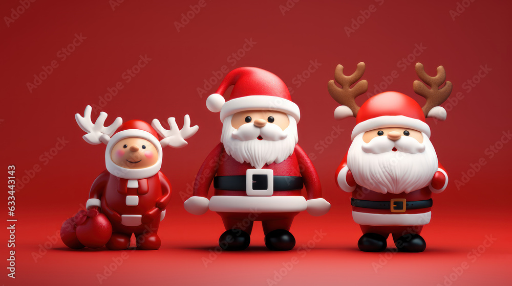 Obraz premium Cute santa claus parade on Merry Christmas, A joyous festival of Christmas and New Year, 3D rendering , Generative AI.