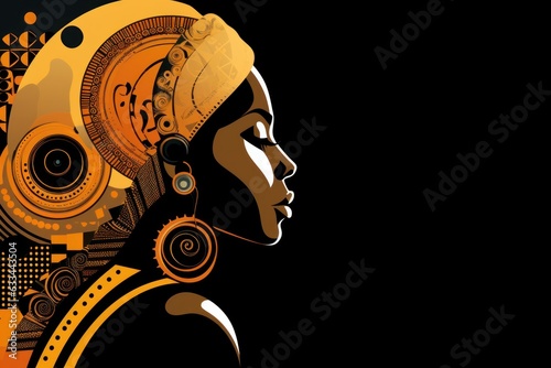 Vector banner dedicated to the celebration of black history month. female profile. On a black background. Place for text