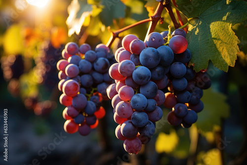 Blue Ripe wine in vineyard  close up. 