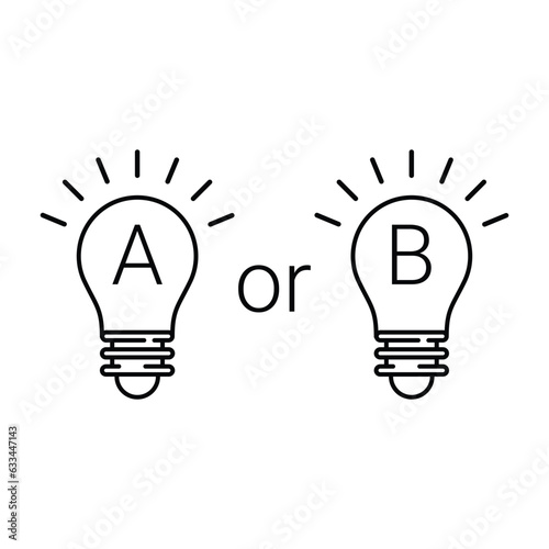 two thin line light bulb like planning. flat linear trend modern black lightbulb logotype graphic art design isolated on white background. concept of choice creative idea and decide between two things