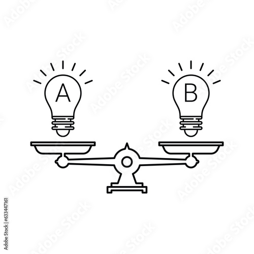 thin line planning or choosing ideas. concept of decide between two creative things and choice intention. flat linear simple modern graphic minimal art design element isolated on white background