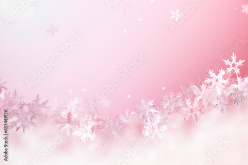 Pink Christmas background with snowflakes. Generative AI.