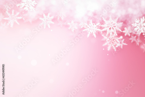 Pink Christmas background with snowflakes. Generative AI.