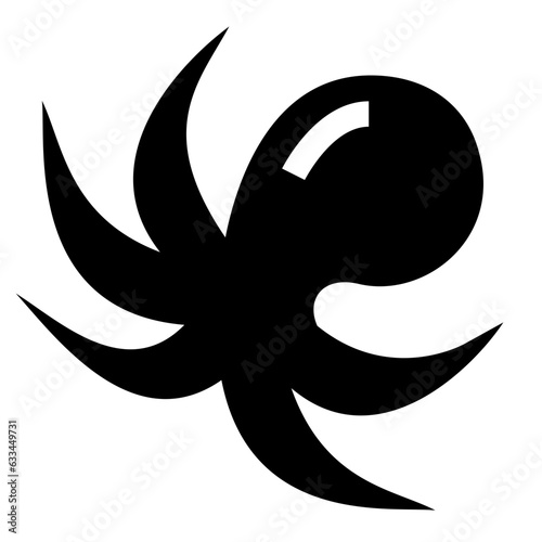 海の生物、タコを表す塗りつぶしスタイルのアイコン