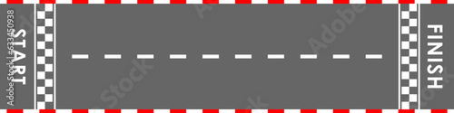 Asphalt racing track. Racing track with Start or Finish line. Go-kart track. Race track road. Vector Illustration.	