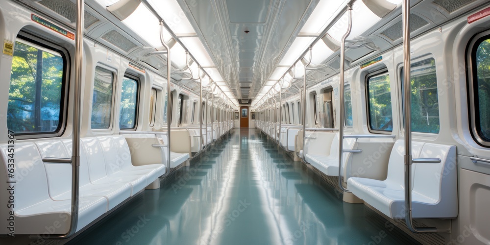 Interior of an empty subway car, cross-section of a subway train Interior of an empty subway car, cross-section of a subway train