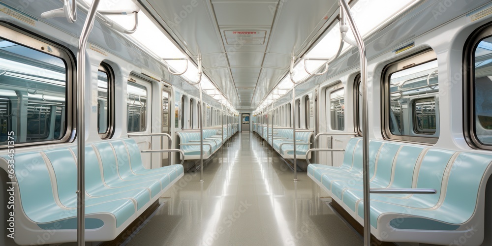 Fototapeta premium Interior of an empty subway car, cross-section of a subway train