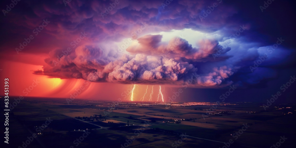 Extreme weather conditions with thunderstorm and lightnings - Generative AI
