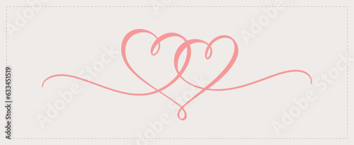 Calligraphy heart. Hand drawn flourish vector. Calligraphic pattern of intertwined two hearts