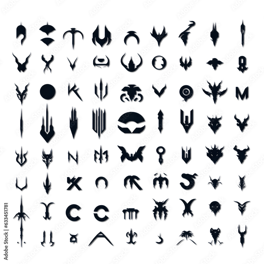 An abstract extraterrestrial alien alphabet in a minimalist style. An abstract extraterrestrial alien alphabet in a minimalist style.