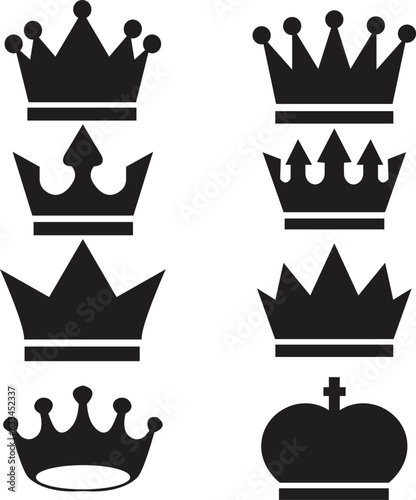 set of flat Crown icon template color editable. black silhouettes of crown isolated on a white background. Royal crown symbol. line crown icon. Vector flat crown.