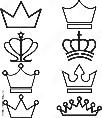 set of line Crown icon template color editable. black silhouettes of crown isolated on a white background. Royal crown symbol. line crown icon. Vector flat crown.