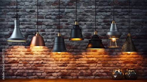Many lamps against brick wall