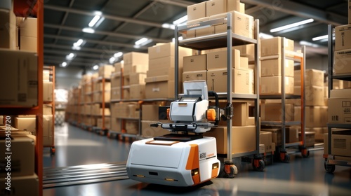3D rendering of intelligent robot warehouse business management
