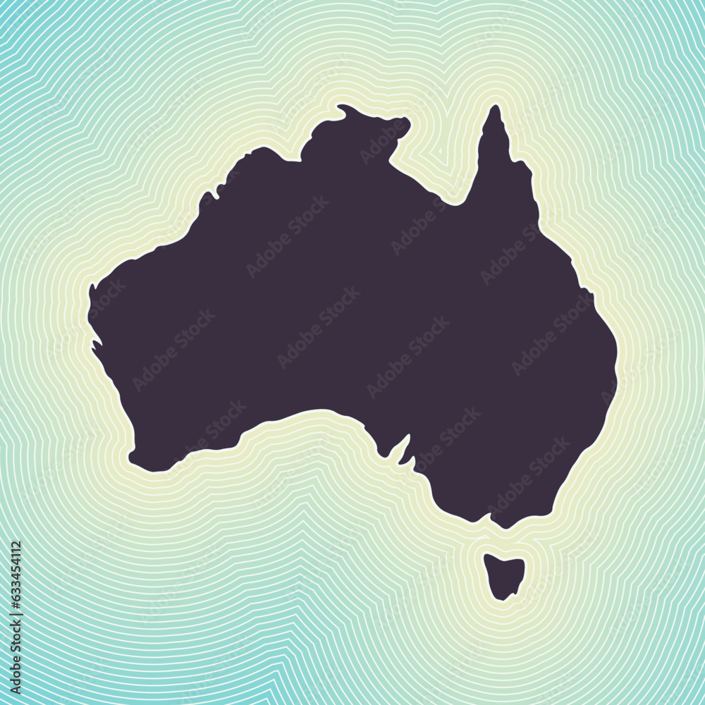 Australia map icon. Country shape on radiant striped gradient background. Australia vibrant poster. Authentic vector illustration.