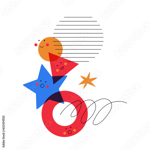 Abstract Geometric Shapes with Cute Funny Elements Composition Vector Illustration