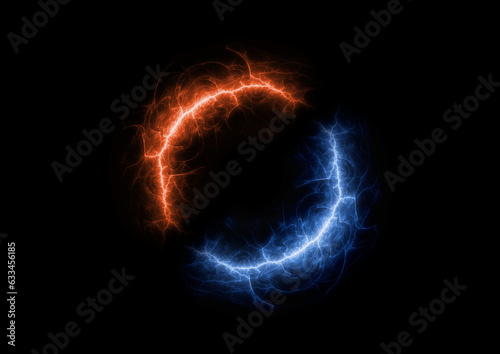Fire and ice circle lightning, abstract electrical element