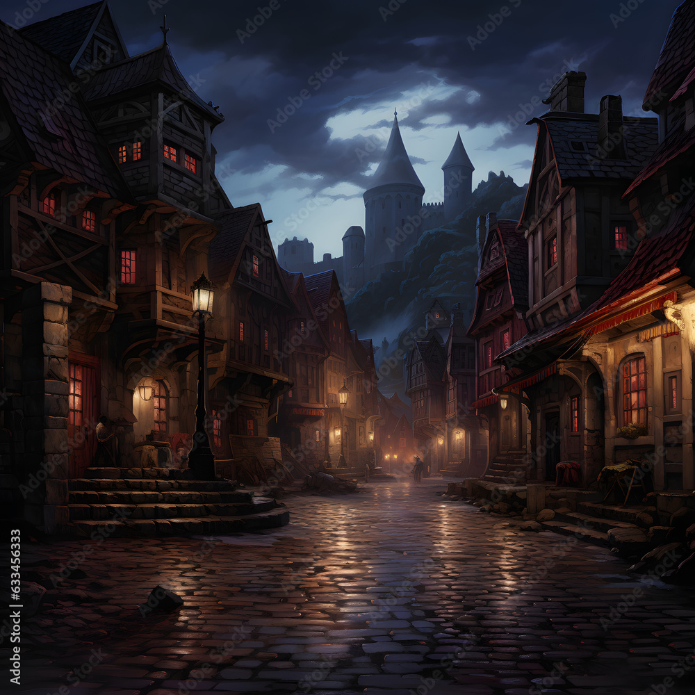 night view of a old mystical town