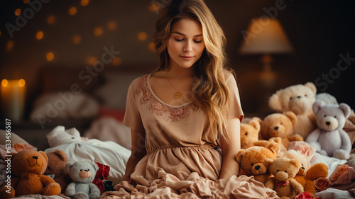 beautiful young woman with teddy bear