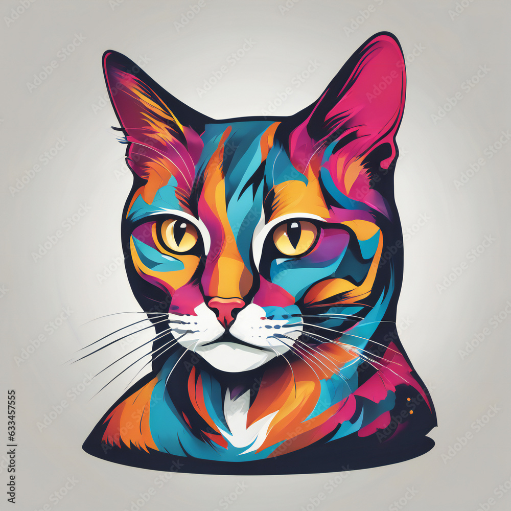 Cat illustration, detailed, vibrant colors