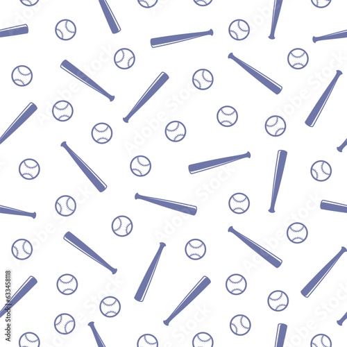 Seamless One Colour Pattern of Balls and Bats for Baseball