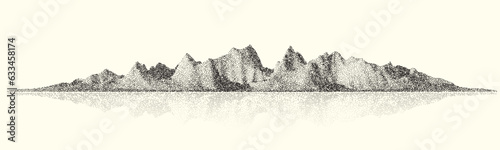Abstract Stipple Vector Illustration of Mountains With Reflection, Front View