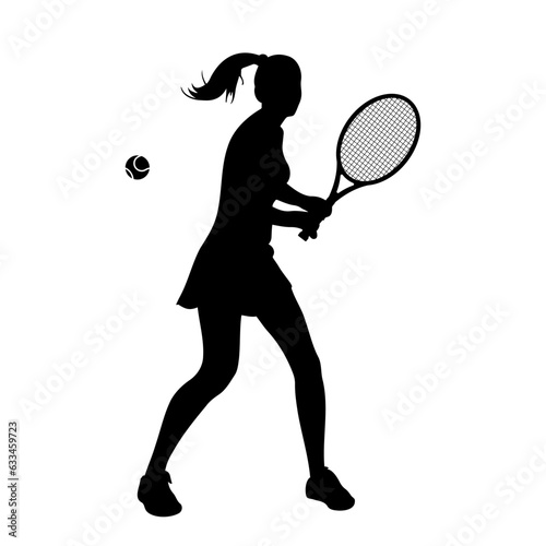 Woman tennis player in action silhouette. vector illustration