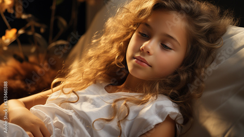 portrait of cute little girl sleeping in bed at home