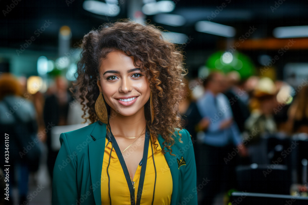smiling young woman in modern office. Generative AI smiling young woman in modern office. Generative AI