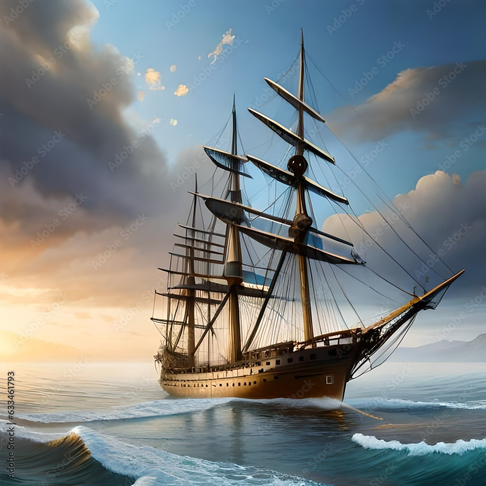 Fototapeta premium ship at sunset