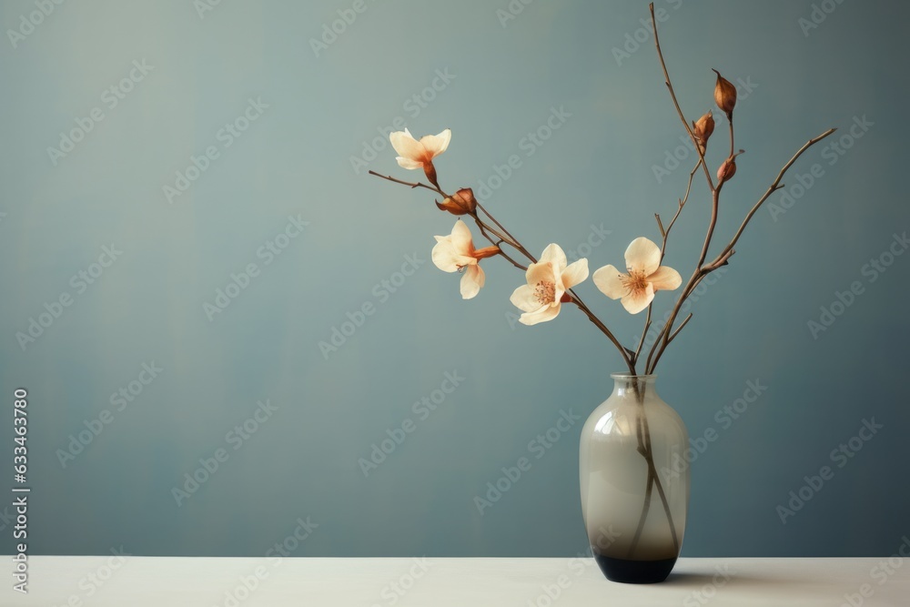 Decoración minimalista estilo japones, florero con loto flores de loto, jarrón de cristal con flores coquette 