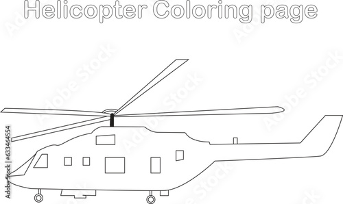 Fényképezés Helicopter coloring page 
 helicopter drawing line art vector illustration