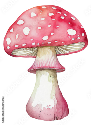 Pink Watercolor Mushroom Fly Agaric