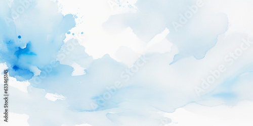 abstract soft brush painted white and blue watercolor background.