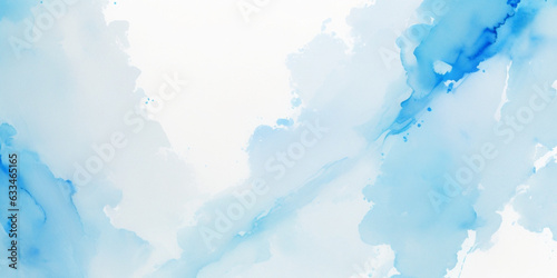 abstract soft brush painted white and blue watercolor background.
