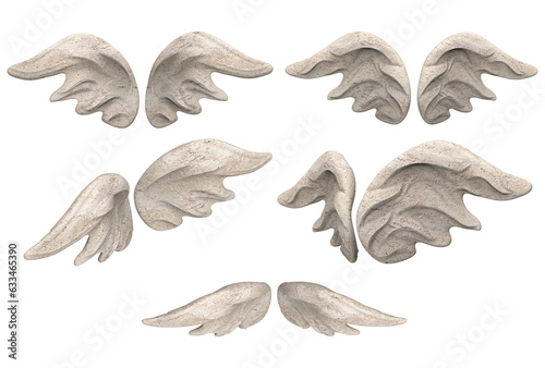 Isolated 3d render illustration of stone statue Cupid angel wings, in various angles.