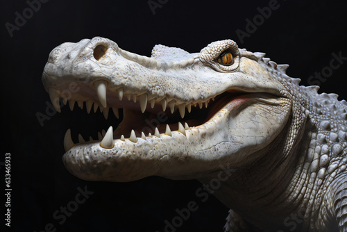 Dinosaur head on black background  close-up   Studio shot