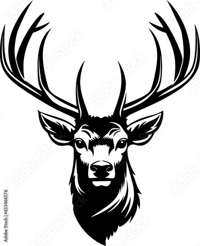 Deer stag head with antlers black silhouette logo