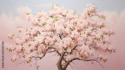  a painting of a tree with pink flowers on a pink background.  generative ai © Anna