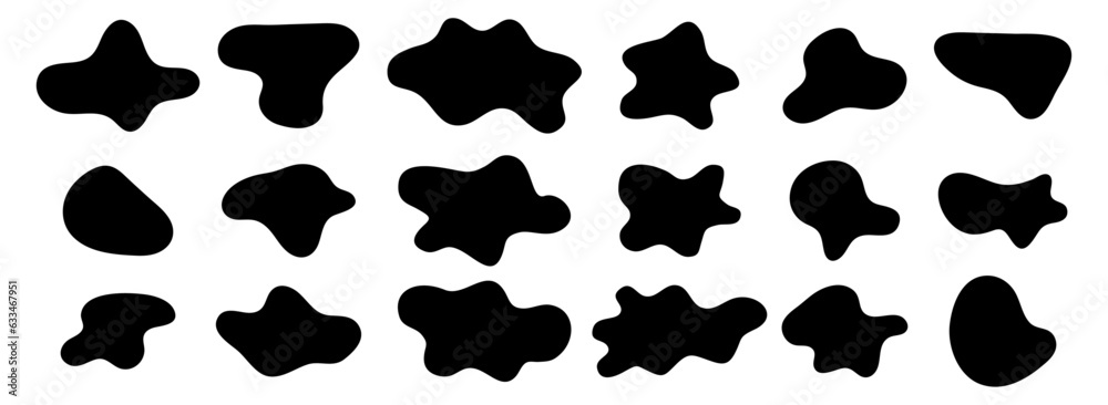 Organic amoeba blob shape vector illustration set Abstract irregular form Flat style Fluid for design and paint Simple amoeba shape Asymmetric spot Clipart of bubble blotch, deform drip
