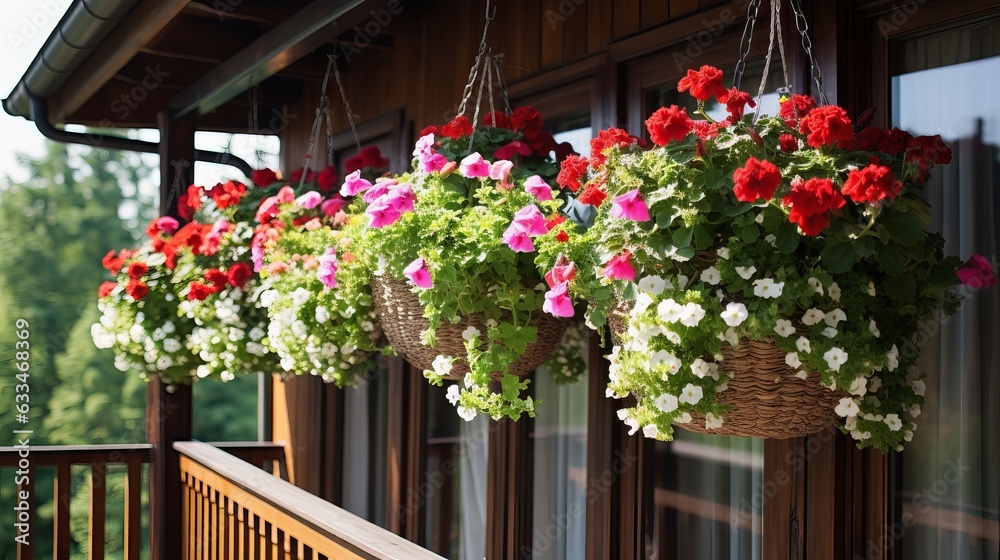 Nicely decorated balcony in the house hanging flowerpot