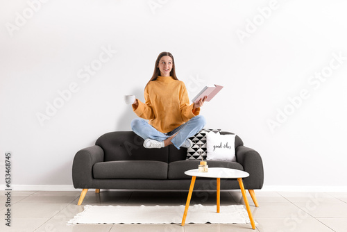 Modern sofa and table near ...