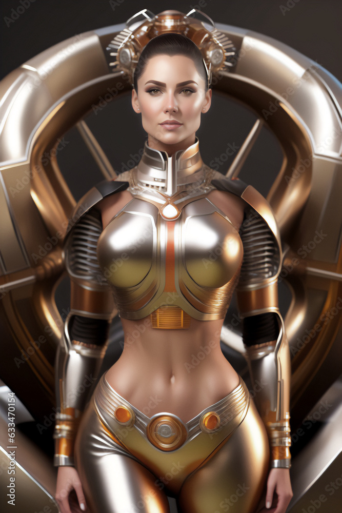 A beautiful cyborg queen with red lipstick in the throne room. Generative AI_5. A beautiful cyborg queen with red lipstick in the throne room. Generative AI_5.