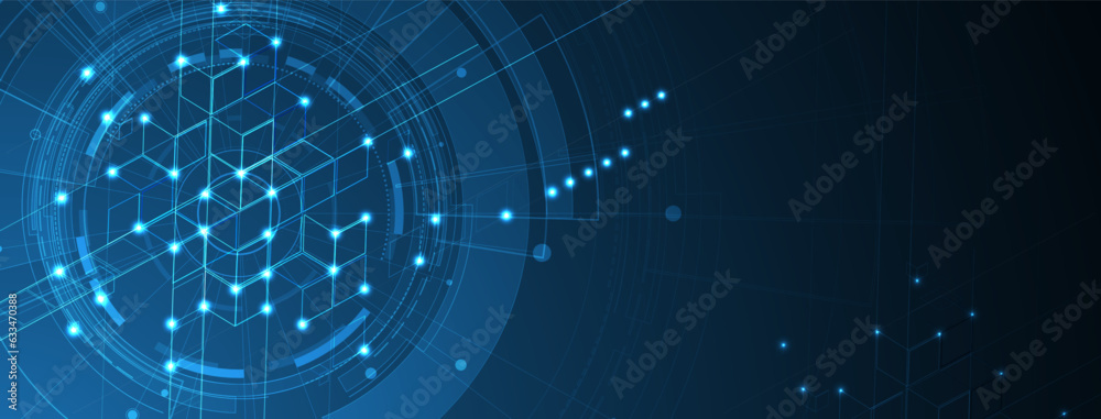 Obraz premium Technology banner design with hexagons abstract background.