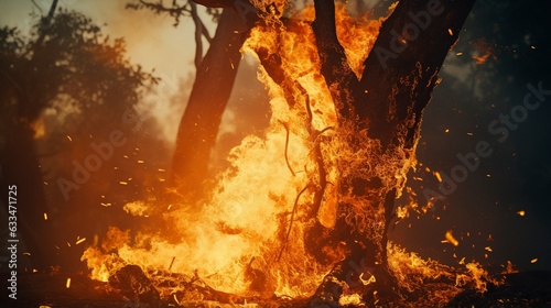 Fotografia "Nature's Fury Unleashed: Dramatic visuals portraying the untamed power of forest fires as they engulf areas in flames