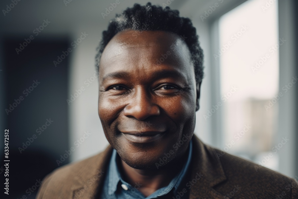 Portrait of a middle aged african american businessman looking at the camera in an office Portrait of a middle aged african american businessman looking at the camera in an office
