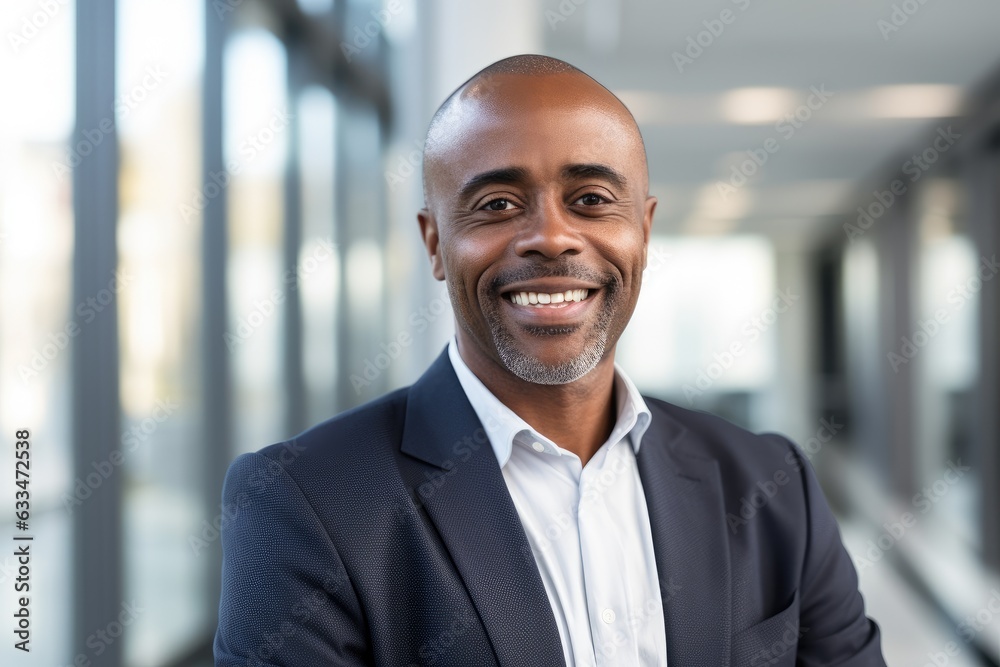 Portrait of a middle aged african american businessman looking at the camera in an office Portrait of a middle aged african american businessman looking at the camera in an office